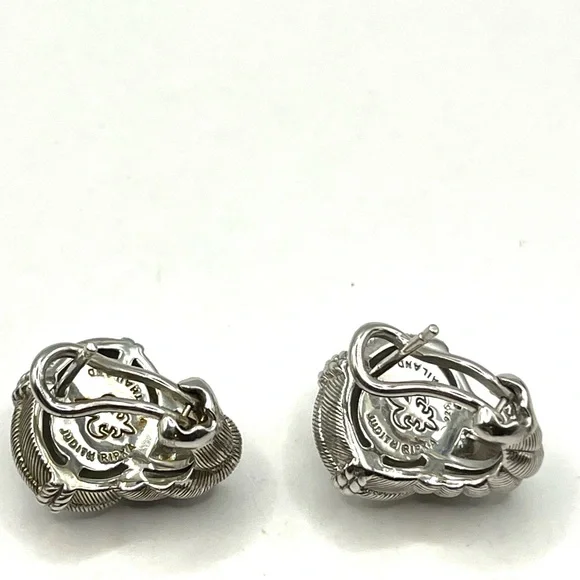 Judith Ripka Earrings Clear Quartz Sterling Silver Pierced Omega Clips  Earrings - Picture 5 of 14